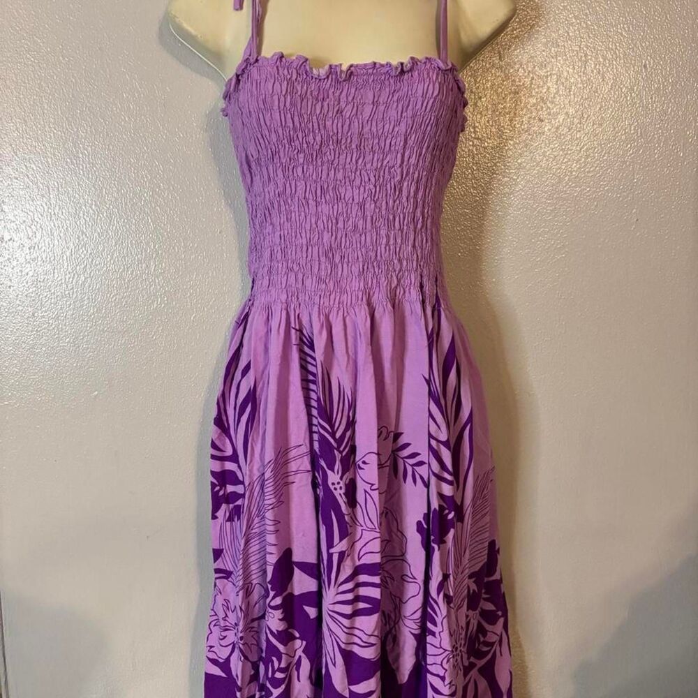 Vintage Purple Hawaiian Floral Smocked Sundress